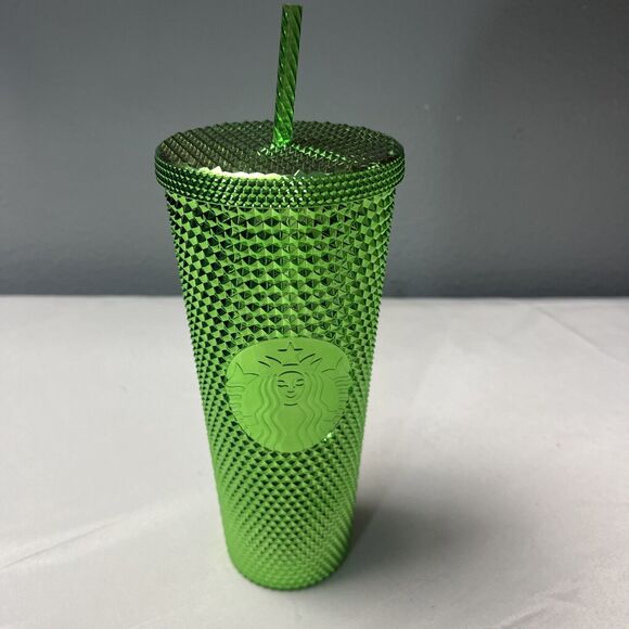 Starbucks Metallic Green Studded Bling 24 oz Tumbler Cold Cup With Straw Holiday - Picture 1 of 5